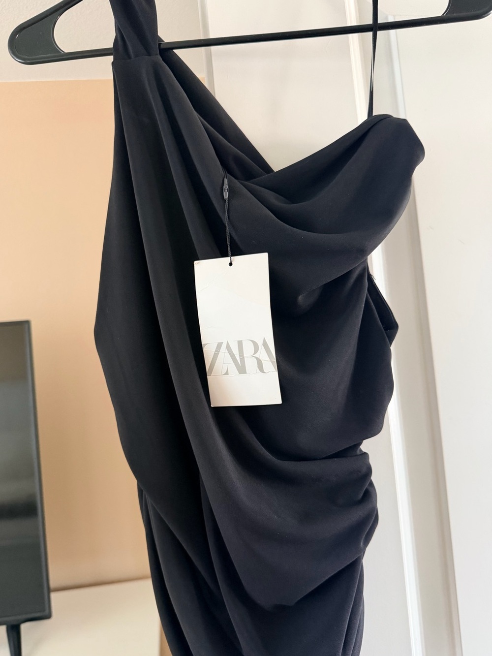 ZARA Black One-Shoulder Draped Shirt